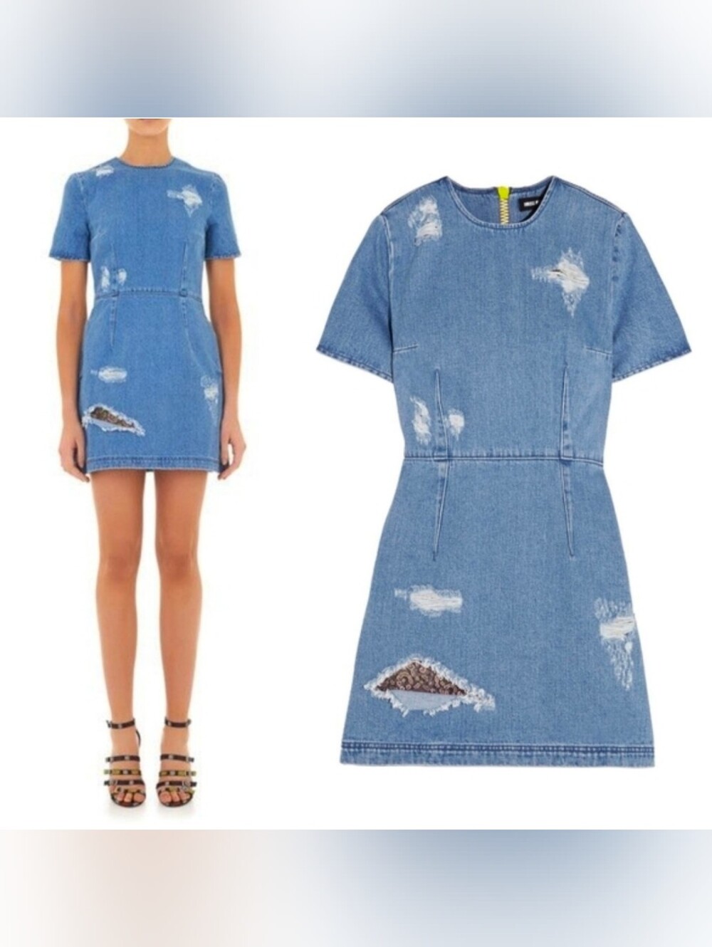 House Of Holland Distressed Denim Mini Dress